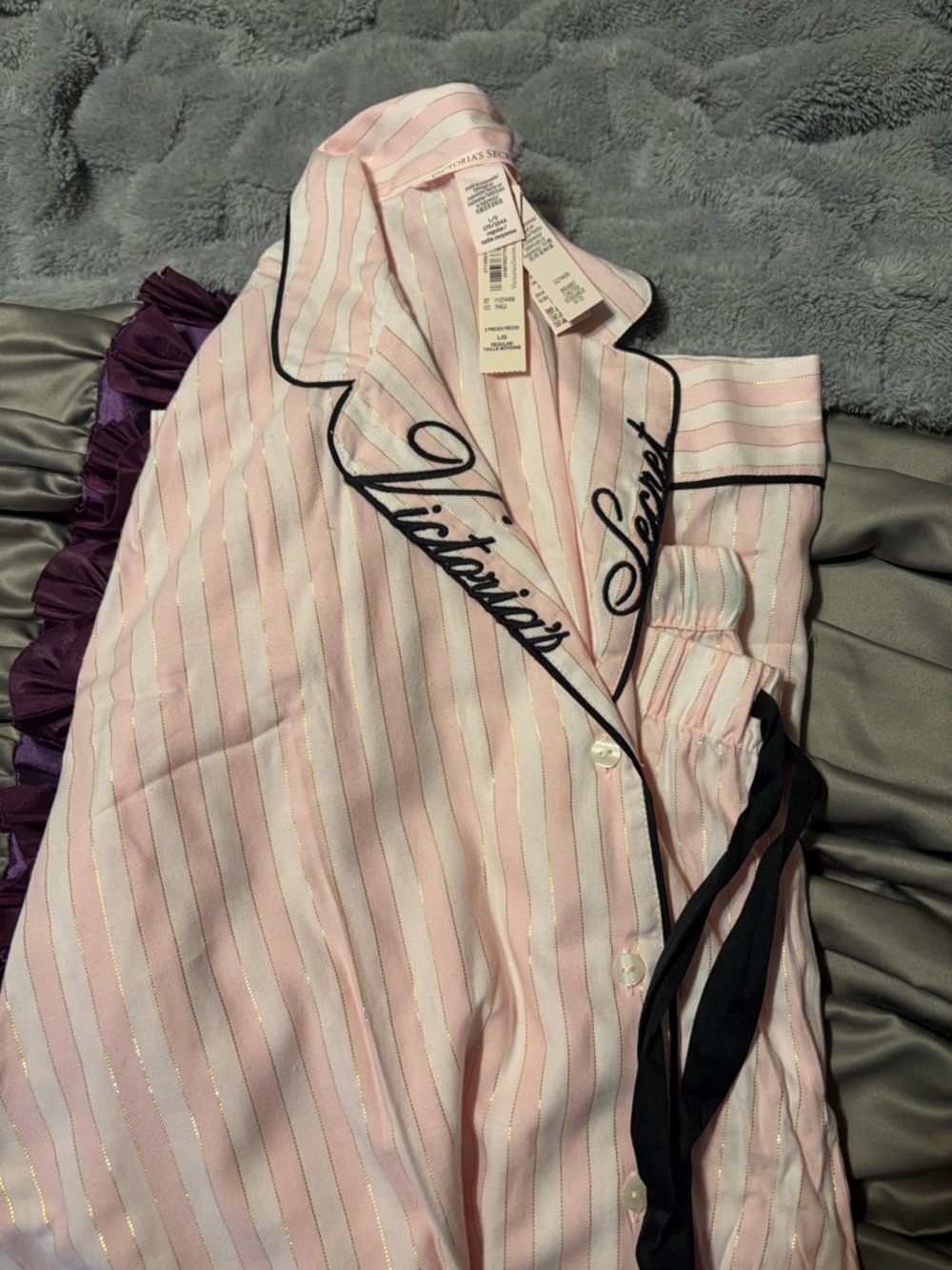 Victoria's Secret Pink Stripe Cotton Pajama Set - Pink